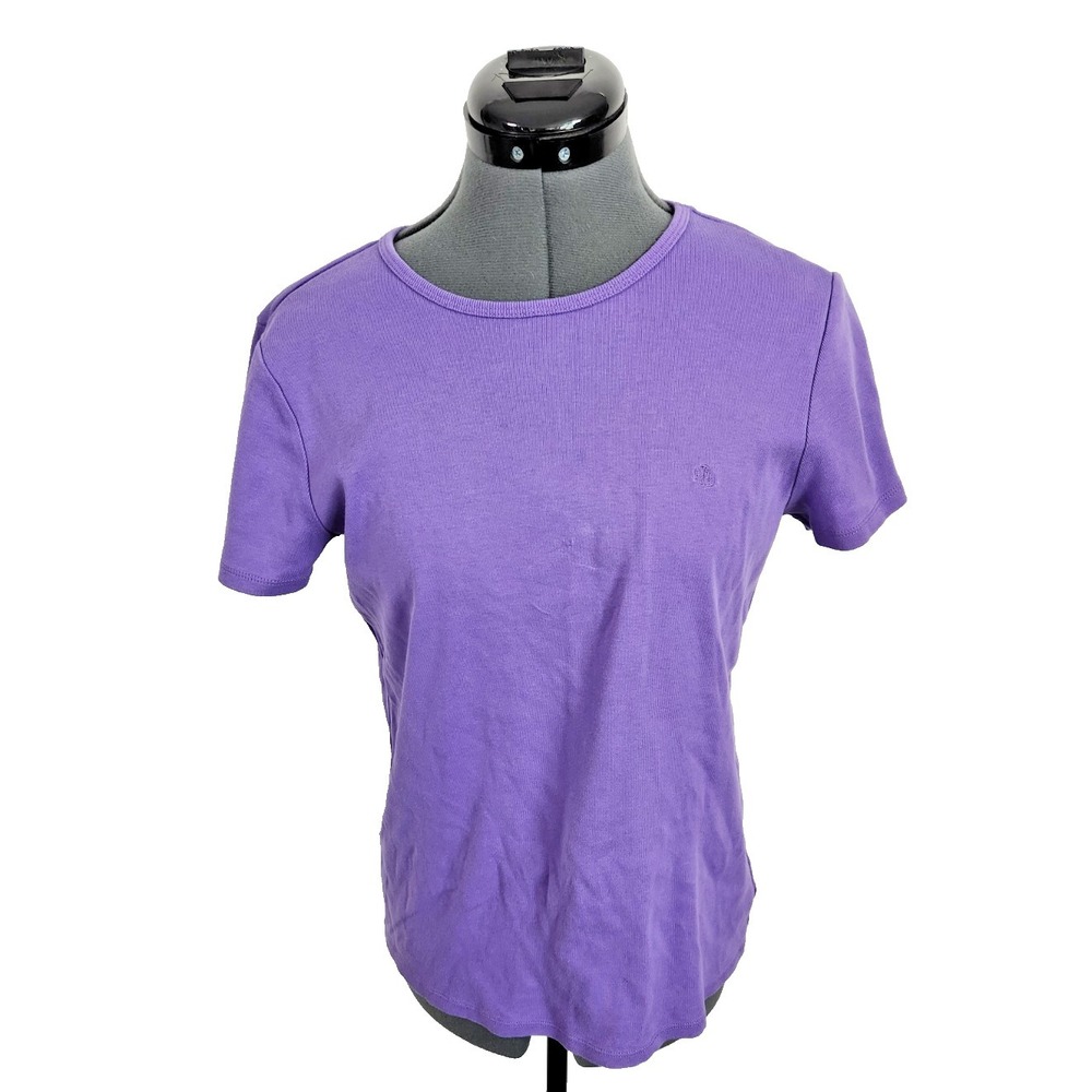 Lauren Ralph Lauren Purple Cotton‎ Short Sleeve Crew Neck Monogram Tee Large